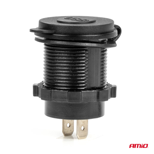 ΠΡΙΖΑ ΜΕ 2 ΘΥΡΕΣ USB ΚΑΙ ΚΑΠΑΚΙ 12/24V QUICK CHARGE 3.0 ΑΔΙΑΒΡΟΧΗ ΜΕ ΜΠΛΕ LED ΦΩΣ ΜΑΥΡΗ AMIO - 1 ΤΕΜ.