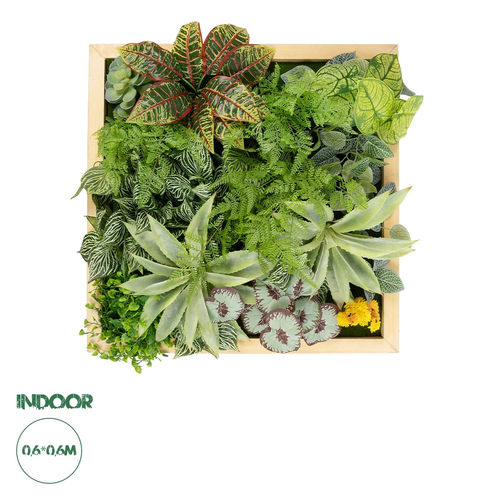 GloboStar® Artificial Garden VARIOUS PLANT 20641 Τεχνητό Διακοσμητικό Φυλλωσιάς σε Ξύλινο Πάνελ  - Κάθετος Κήπος Μιξ Μ60 x Π60 x Υ32cm
