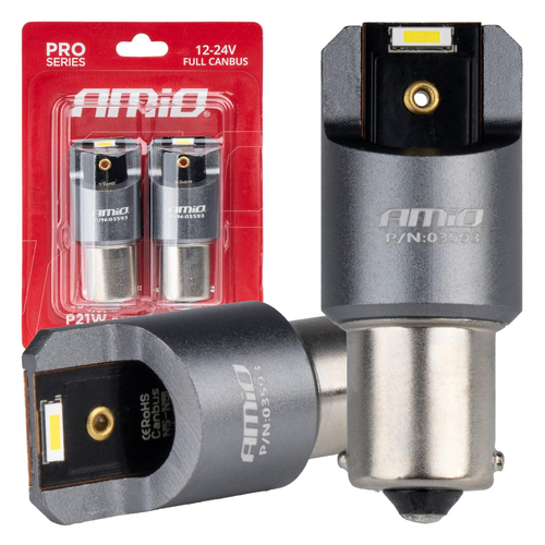 ΛΑΜΠΕΣ LED CAN-BUS P21W BA15S 12/24V 6.000K 2xSMD ΛΕΥΚΟ PRO SERIES AMIO - 2 ΤΕΜ.
