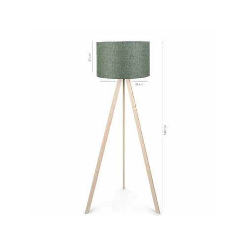 GloboStar® SAGA 204-0047 Μοντέρνο Eπιδαπέδιο Φωτιστικό Μονόφωτο 1 x E27 IP20 Μπεζ Ξύλο με Πράσινο Ύφασμα - Μ38 x Π38 x Υ140cm