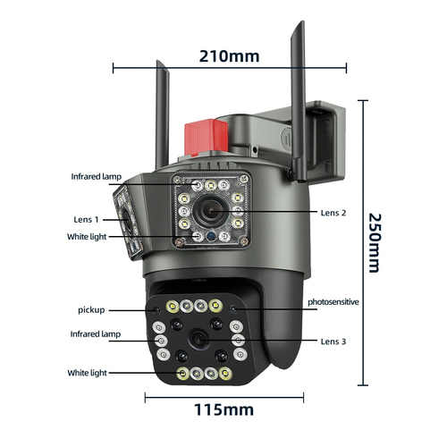 Κάμερα ασφαλείας IP - Triple - WiFi - V380 - 008005