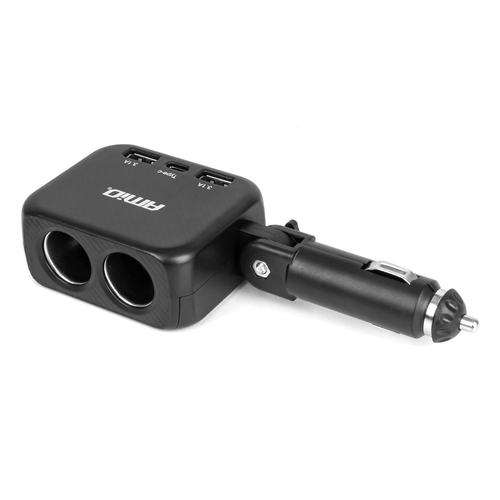 ΑΝΤΑΠΤΟΡΑΣ ΑΝΑΠΤΗΡΑ 12/24V 100W ΜΑΥΡΟΣ/2 ΘΕΣΕΙΣ/1xUSB-A+1xUSB-C/ΠΕΡΙΣΤΡΟΦΗ 180 ΜΟΙΡΩΝ ΑΜΙΟ - 1 ΤΕΜ.