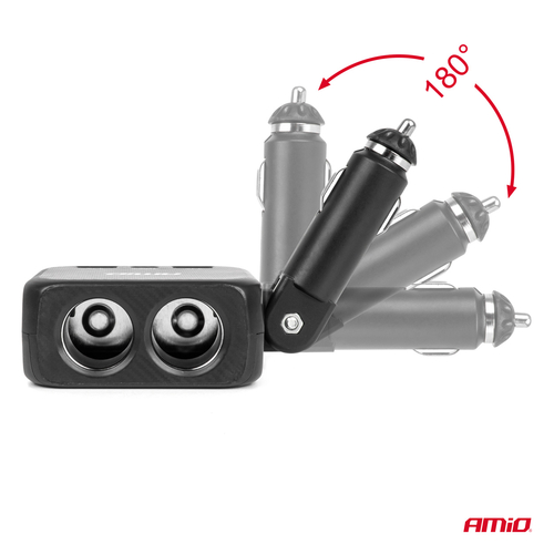 ΑΝΤΑΠΤΟΡΑΣ ΑΝΑΠΤΗΡΑ 12/24V 100W ΜΑΥΡΟΣ/2 ΘΕΣΕΙΣ/1xUSB-A+1xUSB-C/ΠΕΡΙΣΤΡΟΦΗ 180 ΜΟΙΡΩΝ ΑΜΙΟ - 1 ΤΕΜ.