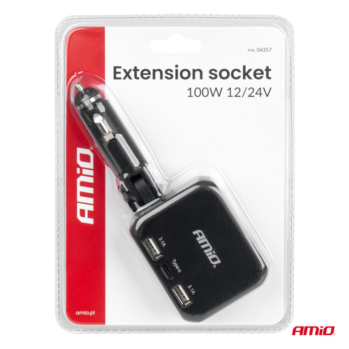 ΑΝΤΑΠΤΟΡΑΣ ΑΝΑΠΤΗΡΑ 12/24V 100W ΜΑΥΡΟΣ/2 ΘΕΣΕΙΣ/1xUSB-A+1xUSB-C/ΠΕΡΙΣΤΡΟΦΗ 180 ΜΟΙΡΩΝ ΑΜΙΟ - 1 ΤΕΜ.