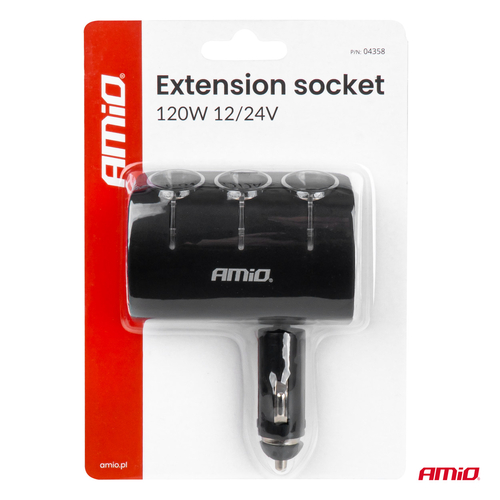 ΑΝΤΑΠΤΟΡΑΣ ΑΝΑΠΤΗΡΑ 12/24V 120W ΜΑΥΡΟΣ/3 ΘΕΣΕΙΣ/ΠΕΡΙΣΤΡΟΦΗ 90 ΜΟΙΡΩΝ AMIO - 1 Τεμ.