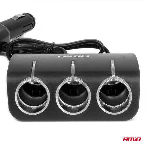 ΑΝΤΑΠΤΟΡΑΣ ΑΝΑΠΤΗΡΑ 12/24V 120W ΜΑΥΡΟΣ/3 ΘΕΣΕΙΣ/1xUSB-A/ΜΕ ΥΠΟΔΟΧΗ ΑΝΑΠΤΗΡΑ ΑΥΤΟΚΙΝΗΤΟΥ/ΚΑΛΩΔΙΟ 80cm AMIO - 1 Τεμ.