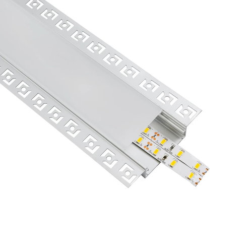GLOBOSTAR® ALP-PLASTERIN GYPSO 70862-1M Χωνευτό Προφίλ Αλουμινίου Ειδικό για Γυψοσανίδα με Λευκό Γαλακτερό Πατητό Κάλυμμα για Ταινίες LED IP20 - Ασημί - Μ100 x Π8.8 x Υ2cm