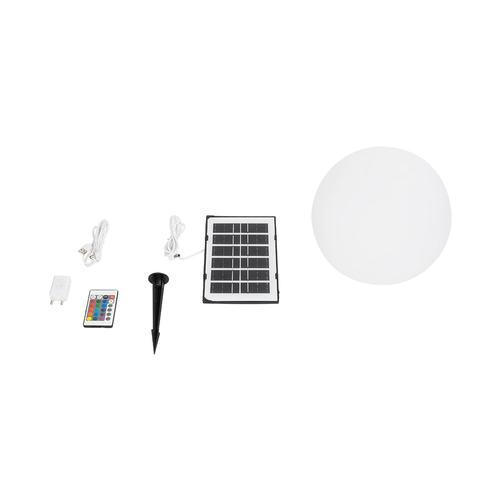 GLOBOSTAR® AQUAGLOW 71474 Μοντέρνο Φωτιστικό Κήπου Μπάλα με IR Ασύρματο Χειριστήριο LED 3W 240lm 360° DC 5V με USB-C με Ενσωματωμένο Φωτοβολταϊκό Panel 6V 1W & Επαναφορτιζόμενη Μπαταρία Li-ion 3.7V 2x18650 1400mAh Αδιάβροχο IP54 Πολύχρωμο RGBW Dimmable - Sanan SMD Chip - Γαλακτερό Λευκό - Μ25 x Π25 x Υ24cm - 2 Χρόνια Εγγύηση