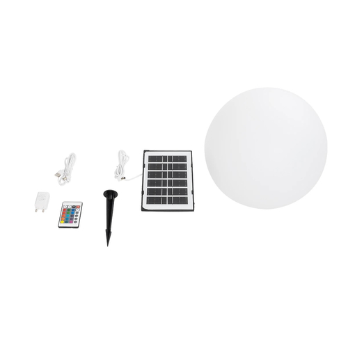 GLOBOSTAR® AQUAGLOW 71475 Μοντέρνο Φωτιστικό Κήπου Μπάλα με IR Ασύρματο Χειριστήριο LED 5W 400lm 360° DC 5V με USB-C με Ενσωματωμένο Φωτοβολταϊκό Panel 6V 1.5W & Επαναφορτιζόμενη Μπαταρία Li-ion 3.7V 3x18650 1800mAh Αδιάβροχο IP54 Πολύχρωμο RGBW Dimmable - Sanan SMD Chip - Γαλακτερό Λευκό - Μ35 x Π35 x Υ34cm - 2 Χρόνια Εγγύηση