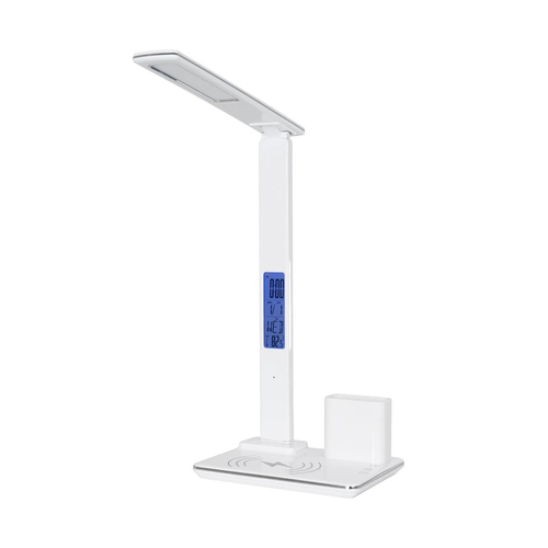 GLOBOSTAR® ZENTIME 76554 Μοντέρνο Επιτραπέζιο Φωτιστικό Γραφείου με Ασύρματη Φόρτιση 15W 3A & Ψηφιακό Ρολόι LED 3.5W 350lm 120° DC 5V με USB-C IP20 Ρυθμιζόμενο Λευκό CCT με Αφή 2700K/4500K/6000K Dimmable - Sanan SMD Chip - Μαύρο - Μ19.5 x Π25 x Υ50cm - 2 Χρόνια Εγγύηση