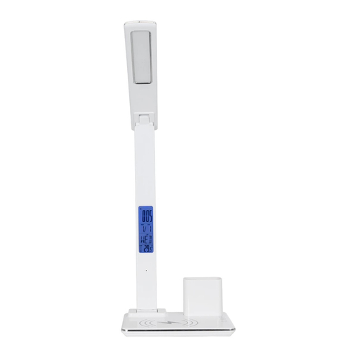 GLOBOSTAR® ZENTIME 76554 Μοντέρνο Επιτραπέζιο Φωτιστικό Γραφείου με Ασύρματη Φόρτιση 15W 3A & Ψηφιακό Ρολόι LED 3.5W 350lm 120° DC 5V με USB-C IP20 Ρυθμιζόμενο Λευκό CCT με Αφή 2700K/4500K/6000K Dimmable - Sanan SMD Chip - Μαύρο - Μ19.5 x Π25 x Υ50cm - 2 Χρόνια Εγγύηση