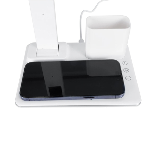 GLOBOSTAR® ZENTIME 76554 Μοντέρνο Επιτραπέζιο Φωτιστικό Γραφείου με Ασύρματη Φόρτιση 15W 3A & Ψηφιακό Ρολόι LED 3.5W 350lm 120° DC 5V με USB-C IP20 Ρυθμιζόμενο Λευκό CCT με Αφή 2700K/4500K/6000K Dimmable - Sanan SMD Chip - Μαύρο - Μ19.5 x Π25 x Υ50cm - 2 Χρόνια Εγγύηση