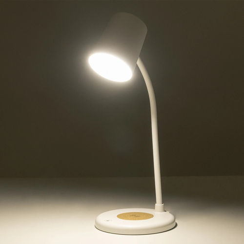 GLOBOSTAR® LUCORA 76555 Μοντέρνο Επιτραπέζιο Φωτιστικό Γραφείου με Ασύρματη Φόρτιση 10W 2A & 4W Bluetooth Ηχείο LED 3W 300lm 120° DC 5V με USB-C IP20 Ρυθμιζόμενο Λευκό CCT με Αφή 2700K/4500K/6000K Dimmable - Sanan SMD Chip - Λευκό - Μ12 x Π12 x Υ34cm - 2 Χρόνια Εγγύηση