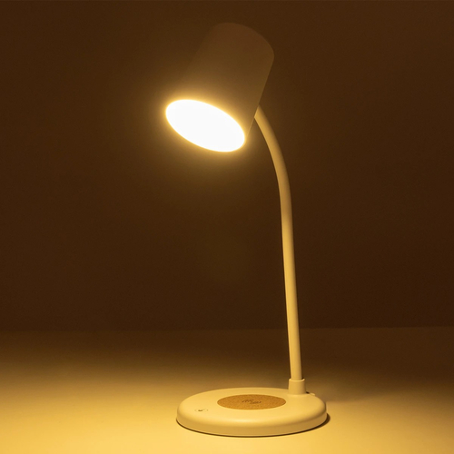 GLOBOSTAR® LUCORA 76555 Μοντέρνο Επιτραπέζιο Φωτιστικό Γραφείου με Ασύρματη Φόρτιση 10W 2A & 4W Bluetooth Ηχείο LED 3W 300lm 120° DC 5V με USB-C IP20 Ρυθμιζόμενο Λευκό CCT με Αφή 2700K/4500K/6000K Dimmable - Sanan SMD Chip - Λευκό - Μ12 x Π12 x Υ34cm - 2 Χρόνια Εγγύηση