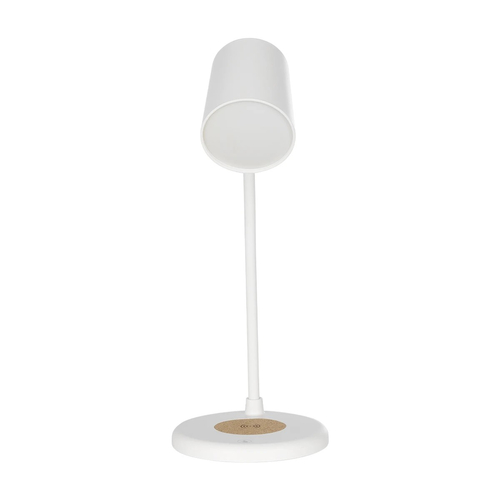 GLOBOSTAR® LUCORA 76555 Μοντέρνο Επιτραπέζιο Φωτιστικό Γραφείου με Ασύρματη Φόρτιση 10W 2A & 4W Bluetooth Ηχείο LED 3W 300lm 120° DC 5V με USB-C IP20 Ρυθμιζόμενο Λευκό CCT με Αφή 2700K/4500K/6000K Dimmable - Sanan SMD Chip - Λευκό - Μ12 x Π12 x Υ34cm - 2 Χρόνια Εγγύηση