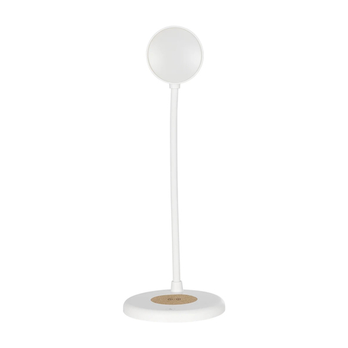 GLOBOSTAR® LUCORA 76555 Μοντέρνο Επιτραπέζιο Φωτιστικό Γραφείου με Ασύρματη Φόρτιση 10W 2A & 4W Bluetooth Ηχείο LED 3W 300lm 120° DC 5V με USB-C IP20 Ρυθμιζόμενο Λευκό CCT με Αφή 2700K/4500K/6000K Dimmable - Sanan SMD Chip - Λευκό - Μ12 x Π12 x Υ34cm - 2 Χρόνια Εγγύηση