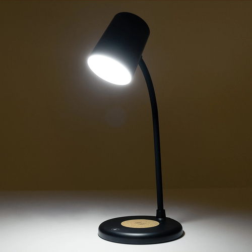 GLOBOSTAR® LUCORA 76556 Μοντέρνο Επιτραπέζιο Φωτιστικό Γραφείου με Ασύρματη Φόρτιση 10W 2A & 4W Bluetooth Ηχείο LED 3W 300lm 120° DC 5V με USB-C IP20 Ρυθμιζόμενο Λευκό CCT με Αφή 2700K/4500K/6000K Dimmable - Sanan SMD Chip - Μαύρο - Μ12 x Π12 x Υ34cm - 2 Χρόνια Εγγύηση