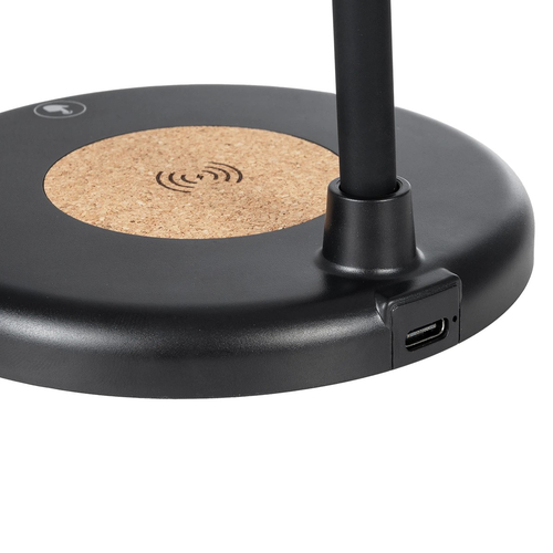 GLOBOSTAR® LUCORA 76556 Μοντέρνο Επιτραπέζιο Φωτιστικό Γραφείου με Ασύρματη Φόρτιση 10W 2A & 4W Bluetooth Ηχείο LED 3W 300lm 120° DC 5V με USB-C IP20 Ρυθμιζόμενο Λευκό CCT με Αφή 2700K/4500K/6000K Dimmable - Sanan SMD Chip - Μαύρο - Μ12 x Π12 x Υ34cm - 2 Χρόνια Εγγύηση