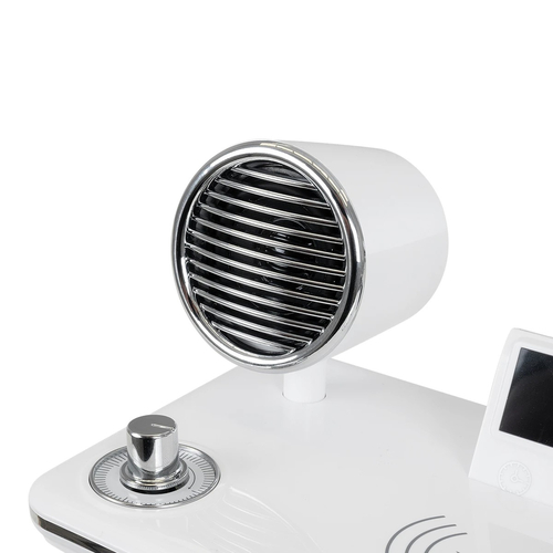 GLOBOSTAR® OLDY 76557 Μοντέρνο Επιτραπέζιο Φωτιστικό Γραφείου με Ασύρματη Φόρτιση 15W 3A, 5W Bluetooth Ηχείο & Ψηφιακό Ρολόι LED 3W 300lm 120° DC 5V με USB-C IP20 Ρυθμιζόμενο Λευκό CCT με Αφή 2700K/4500K/6000K Dimmable - Sanan SMD Chip - Λευκό - Μ13 x Π25 x Υ38cm - 2 Χρόνια Εγγύηση