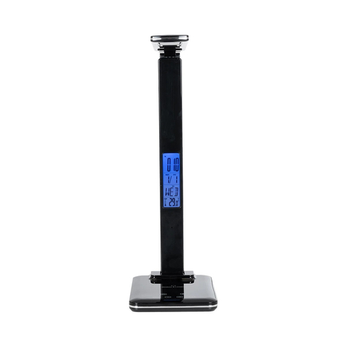 GLOBOSTAR® ZENTIME 76564 Μοντέρνο Επιτραπέζιο Φωτιστικό Γραφείου με Ασύρματη Φόρτιση 10W 2A & Ψηφιακό Ρολόι LED 3.5W 350lm 120° DC 5V με USB-C IP20 Ρυθμιζόμενο Λευκό CCT με Αφή 2700K/4500K/6000K Dimmable - Sanan SMD Chip - Μαύρο - Μ13 x Π25 x Υ50cm - 2 Χρόνια Εγγύηση