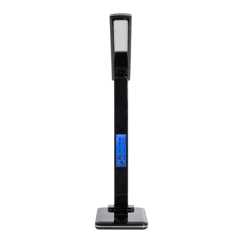 GLOBOSTAR® ZENTIME 76564 Μοντέρνο Επιτραπέζιο Φωτιστικό Γραφείου με Ασύρματη Φόρτιση 10W 2A & Ψηφιακό Ρολόι LED 3.5W 350lm 120° DC 5V με USB-C IP20 Ρυθμιζόμενο Λευκό CCT με Αφή 2700K/4500K/6000K Dimmable - Sanan SMD Chip - Μαύρο - Μ13 x Π25 x Υ50cm - 2 Χρόνια Εγγύηση