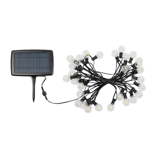 GLOBOSTAR® TWILIGHT 79668 Μοντέρνο Φωτιστικό Κήπου Γιρλάντα 10.5m με 30 Λάμπες & IR Ασύρματο Χειριστήριο LED 18W 1620lm 360° DC 3.7V με Ενσωματωμένο Φωτοβολταϊκό Panel 5.5V 3W & Επαναφορτιζόμενη Μπαταρία Li-ion 3.7V 2x18650 4400mAh Αδιάβροχο IP65 Θερμό Λευκό 2700Κ Dimmable - Sanan SMD Chip - Μαύρο & Διάφανο - Μ1050 x Π4 x Υ7cm - 2 Χρόνια Εγγύηση