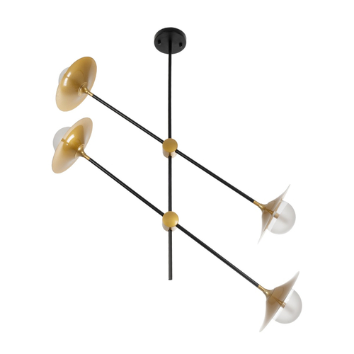 GloboStar® JOLIET 999-0044 Μοντέρνο Φωτιστικό Οροφής Πλέγμα Πολύφωτο 4 x G9 IP20 Μαύρο & Χρυσό Μέταλλο - Μ93 x Π20 x Υ106cm