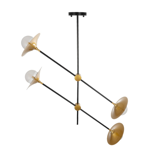 GloboStar® JOLIET 999-0044 Μοντέρνο Φωτιστικό Οροφής Πλέγμα Πολύφωτο 4 x G9 IP20 Μαύρο & Χρυσό Μέταλλο - Μ93 x Π20 x Υ106cm