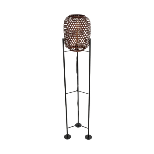 GloboStar® CURACAO 999-0041 Μοντέρνο Επιδαπέδιο Φωτιστικό Μονόφωτο 1 x E27 IP20 Μαύρο Μέταλλο με Καφέ Ξύλο - Μ30 x Π30 x Υ165cm