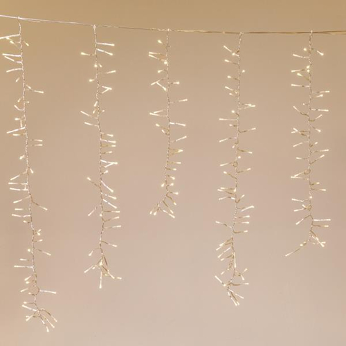 ΒΡΟΧΗ CLUSTER, 480 LED 3mm, 36V ΜΕΤΑΣΧΗΜΑΤΙΣΤΗ, 8 ΠΡΟΓΡΑΜΜΑΤΑ, 4 ΕΠΕΚΤΑΣΕΙΣ ΜΕΧΡΙ 3 ΣΕΤ, ΔΙΑΦΑΝΟ PVC ΚΑΛΩΔΙΟ, ΘΕΡΜΟ ΛΕΥΚΟ LED, (H100 x W200cm, 30/40/50/50/40/30), ΠΡΟΕΚΤΑΣΗ ΠΑΡΟΧΗΣ 3mm, IP44