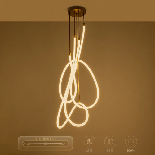 kelvo® GLOW 61671 Μοντέρνο Φωτιστικό Οροφής LED 85W 8500lm 360° AC 220-240V IP20 Ρυθμιζόμενο Λευκό CCT με Χειριστήριο από 2700K έως 6000K Dimmable - Lumileds SMD Chip - Χρυσό Πλατίνα & Λευκό Νήμα - Μ100 x Π100 x Υ140cm - 3 Χρόνια Εγγύηση