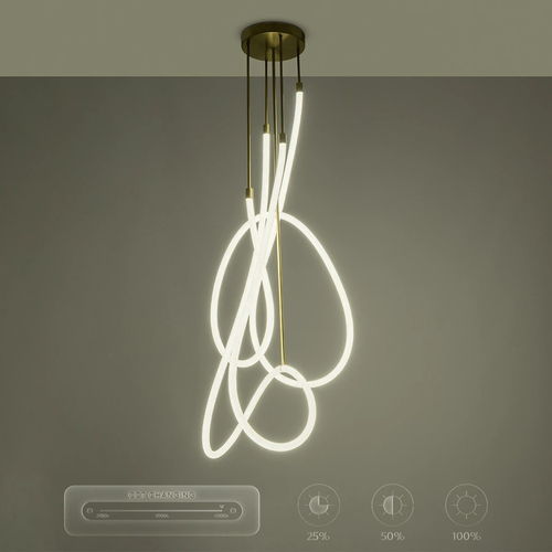 kelvo® GLOW 61671 Μοντέρνο Φωτιστικό Οροφής LED 85W 8500lm 360° AC 220-240V IP20 Ρυθμιζόμενο Λευκό CCT με Χειριστήριο από 2700K έως 6000K Dimmable - Lumileds SMD Chip - Χρυσό Πλατίνα & Λευκό Νήμα - Μ100 x Π100 x Υ140cm - 3 Χρόνια Εγγύηση