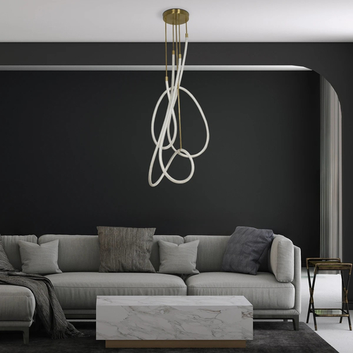 kelvo® GLOW 61671 Μοντέρνο Φωτιστικό Οροφής LED 85W 8500lm 360° AC 220-240V IP20 Ρυθμιζόμενο Λευκό CCT με Χειριστήριο από 2700K έως 6000K Dimmable - Lumileds SMD Chip - Χρυσό Πλατίνα & Λευκό Νήμα - Μ100 x Π100 x Υ140cm - 3 Χρόνια Εγγύηση