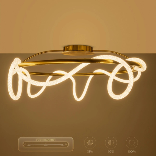 kelvo® GLOW 61674 Μοντέρνο Φωτιστικό Οροφής LED 65W 6500lm 360° AC 220-240V IP20 Ρυθμιζόμενο Λευκό CCT με Χειριστήριο από 2700K έως 6000K Dimmable - Lumileds SMD Chip - Χρυσό Πλατίνα & Λευκό Νήμα - Μ100 x Π100 x Υ30cm - 3 Χρόνια Εγγύηση