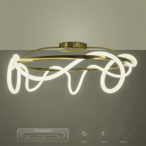 kelvo® GLOW 61674 Μοντέρνο Φωτιστικό Οροφής LED 65W 6500lm 360° AC 220-240V IP20 Ρυθμιζόμενο Λευκό CCT με Χειριστήριο από 2700K έως 6000K Dimmable - Lumileds SMD Chip - Χρυσό Πλατίνα & Λευκό Νήμα - Μ100 x Π100 x Υ30cm - 3 Χρόνια Εγγύηση