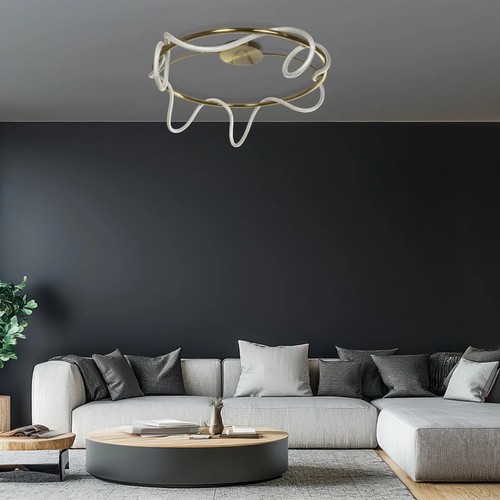 kelvo® GLOW 61674 Μοντέρνο Φωτιστικό Οροφής LED 65W 6500lm 360° AC 220-240V IP20 Ρυθμιζόμενο Λευκό CCT με Χειριστήριο από 2700K έως 6000K Dimmable - Lumileds SMD Chip - Χρυσό Πλατίνα & Λευκό Νήμα - Μ100 x Π100 x Υ30cm - 3 Χρόνια Εγγύηση