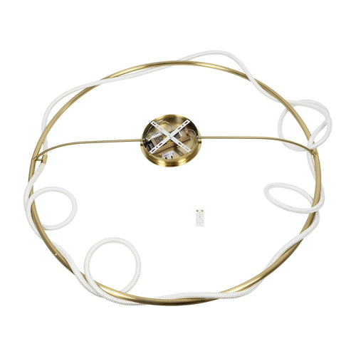 kelvo® GLOW 61675 Μοντέρνο Φωτιστικό Οροφής LED 89W 8900lm 360° AC 220-240V IP20 Ρυθμιζόμενο Λευκό CCT με Χειριστήριο από 2700K έως 6000K Dimmable - Lumileds SMD Chip - Χρυσό Πλατίνα & Λευκό Νήμα - Μ150 x Π150 x Υ30cm - 3 Χρόνια Εγγύηση