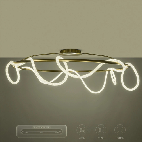 kelvo® GLOW 61675 Μοντέρνο Φωτιστικό Οροφής LED 89W 8900lm 360° AC 220-240V IP20 Ρυθμιζόμενο Λευκό CCT με Χειριστήριο από 2700K έως 6000K Dimmable - Lumileds SMD Chip - Χρυσό Πλατίνα & Λευκό Νήμα - Μ150 x Π150 x Υ30cm - 3 Χρόνια Εγγύηση