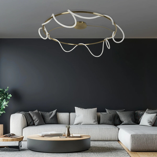 kelvo® GLOW 61675 Μοντέρνο Φωτιστικό Οροφής LED 89W 8900lm 360° AC 220-240V IP20 Ρυθμιζόμενο Λευκό CCT με Χειριστήριο από 2700K έως 6000K Dimmable - Lumileds SMD Chip - Χρυσό Πλατίνα & Λευκό Νήμα - Μ150 x Π150 x Υ30cm - 3 Χρόνια Εγγύηση