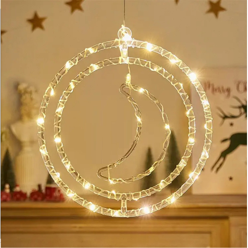 Χριστουγεννιάτικο φωτεινό διακοσμητικό 3D LED κρεμαστό - Φεγγάρι - 2pcs - 272308 - Warm White