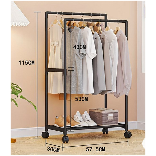 Τροχήλατη κρεμάστρα δαπέδου με ράφι παπουτσιών - YX9108-1 - 522770 - Black