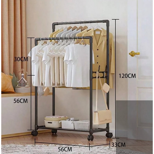 Τροχήλατη κρεμάστρα δαπέδου με ράφι παπουτσιών - YH6619-1 - 522817 - Black