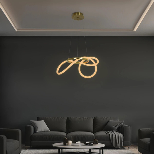 kelvo® GLOW 61657 Μοντέρνο Κρεμαστό Φωτιστικό Οροφής LED 30W 3000lm 360° AC 220-240V IP20 Ρυθμιζόμενο Λευκό CCT με Χειριστήριο από 2700K έως 6000K Dimmable - Lumileds SMD Chip - Χρυσό Πλατίνα & Λευκό Νήμα - Μ40 x Π40 x Υ35cm - 3 Χρόνια Εγγύηση