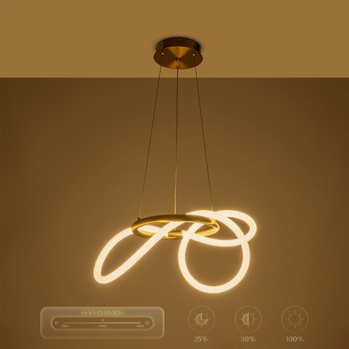 kelvo® GLOW 61657 Μοντέρνο Κρεμαστό Φωτιστικό Οροφής LED 30W 3000lm 360° AC 220-240V IP20 Ρυθμιζόμενο Λευκό CCT με Χειριστήριο από 2700K έως 6000K Dimmable - Lumileds SMD Chip - Χρυσό Πλατίνα & Λευκό Νήμα - Μ40 x Π40 x Υ35cm - 3 Χρόνια Εγγύηση