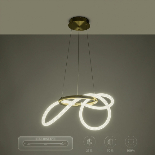 kelvo® GLOW 61657 Μοντέρνο Κρεμαστό Φωτιστικό Οροφής LED 30W 3000lm 360° AC 220-240V IP20 Ρυθμιζόμενο Λευκό CCT με Χειριστήριο από 2700K έως 6000K Dimmable - Lumileds SMD Chip - Χρυσό Πλατίνα & Λευκό Νήμα - Μ40 x Π40 x Υ35cm - 3 Χρόνια Εγγύηση