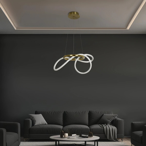 kelvo® GLOW 61657 Μοντέρνο Κρεμαστό Φωτιστικό Οροφής LED 30W 3000lm 360° AC 220-240V IP20 Ρυθμιζόμενο Λευκό CCT με Χειριστήριο από 2700K έως 6000K Dimmable - Lumileds SMD Chip - Χρυσό Πλατίνα & Λευκό Νήμα - Μ40 x Π40 x Υ35cm - 3 Χρόνια Εγγύηση