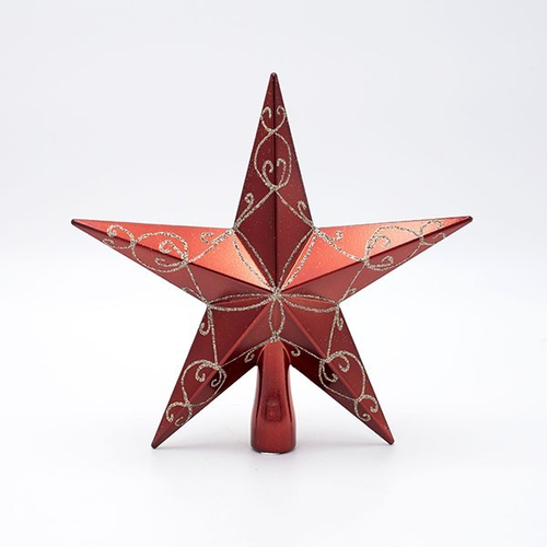 ΠΛΑΣΤΙΚΗ ΚΟΡΥΦΗ, KOKKINH, ΜΕ ΧΡΥΣΟ GLITTER, 20cm