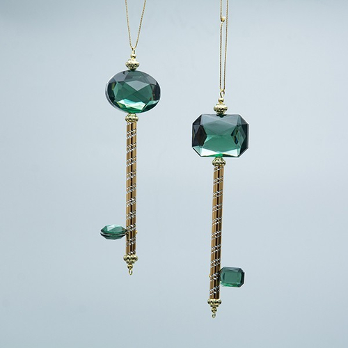 ΚΛΕΙΔΙ ΠΛΑΣΤΙΚΟ, ΧΡΥΣΟ ΜΕ ΣΜΑΡΑΓΔΙ ΠΕΤΡΑΔΙ, 2 ΣΧΕΔΙΑ, 4.3x1.3x15.5cm