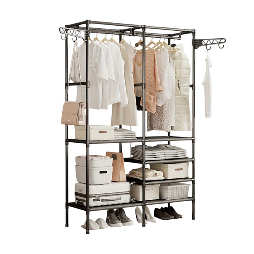 Κρεμάστρα δαπέδου με ράφια 2 στηλών - YH6602-2 - 114043 - Black