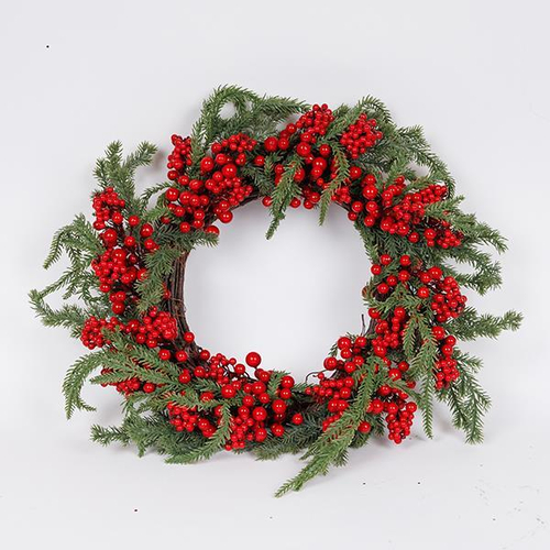 ΣΤΕΦΑΝΙ ΜΕ ΚΟΚΚΙΝΑ BERRIES ΚΑΙ ΚΛΑΔΙ ΕΛΑΤΟΥ, 50cm